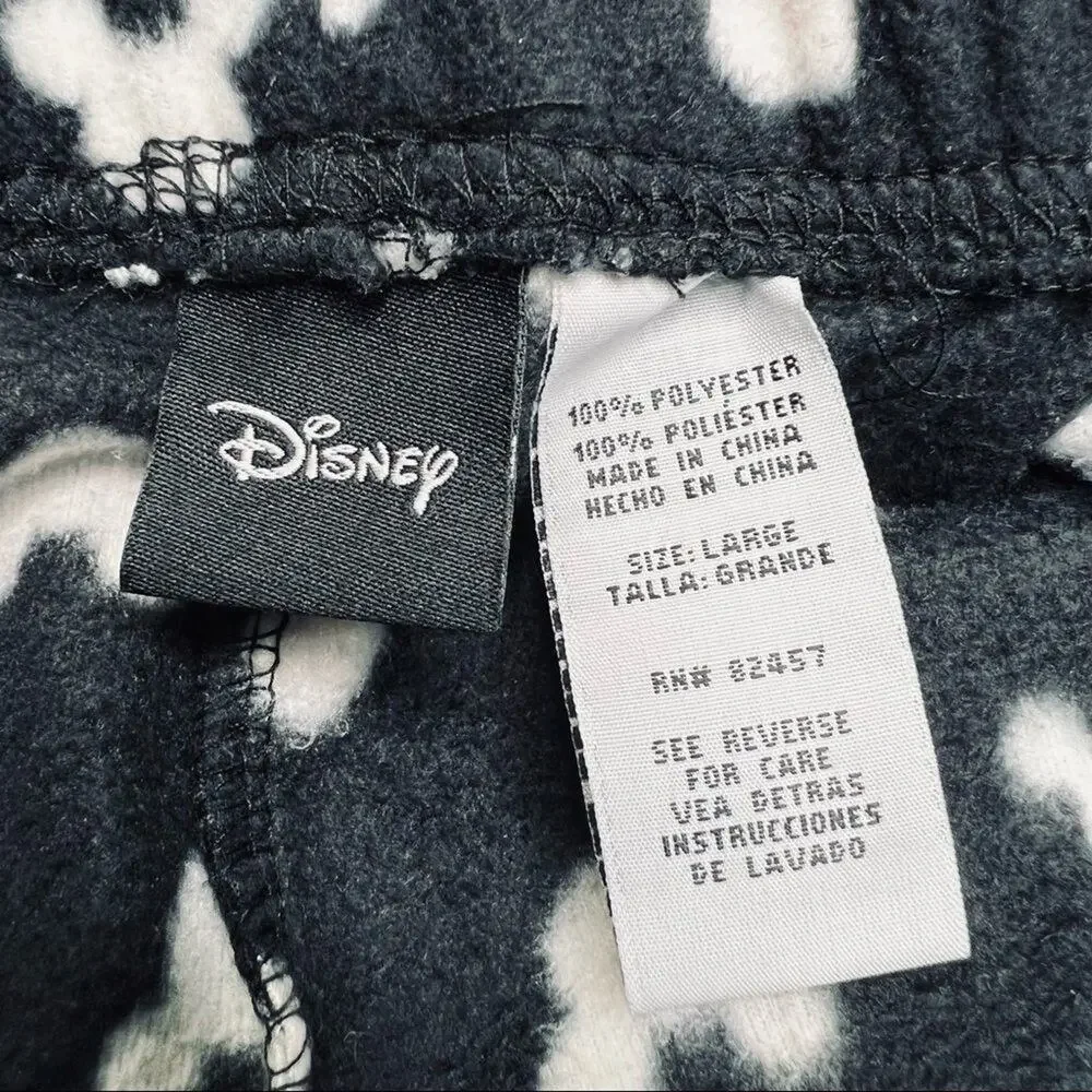 Disney Women's Mickey Mouse Wide Leg Fleece Pajama Pants L Black White Stretch - Picture 7 of 8